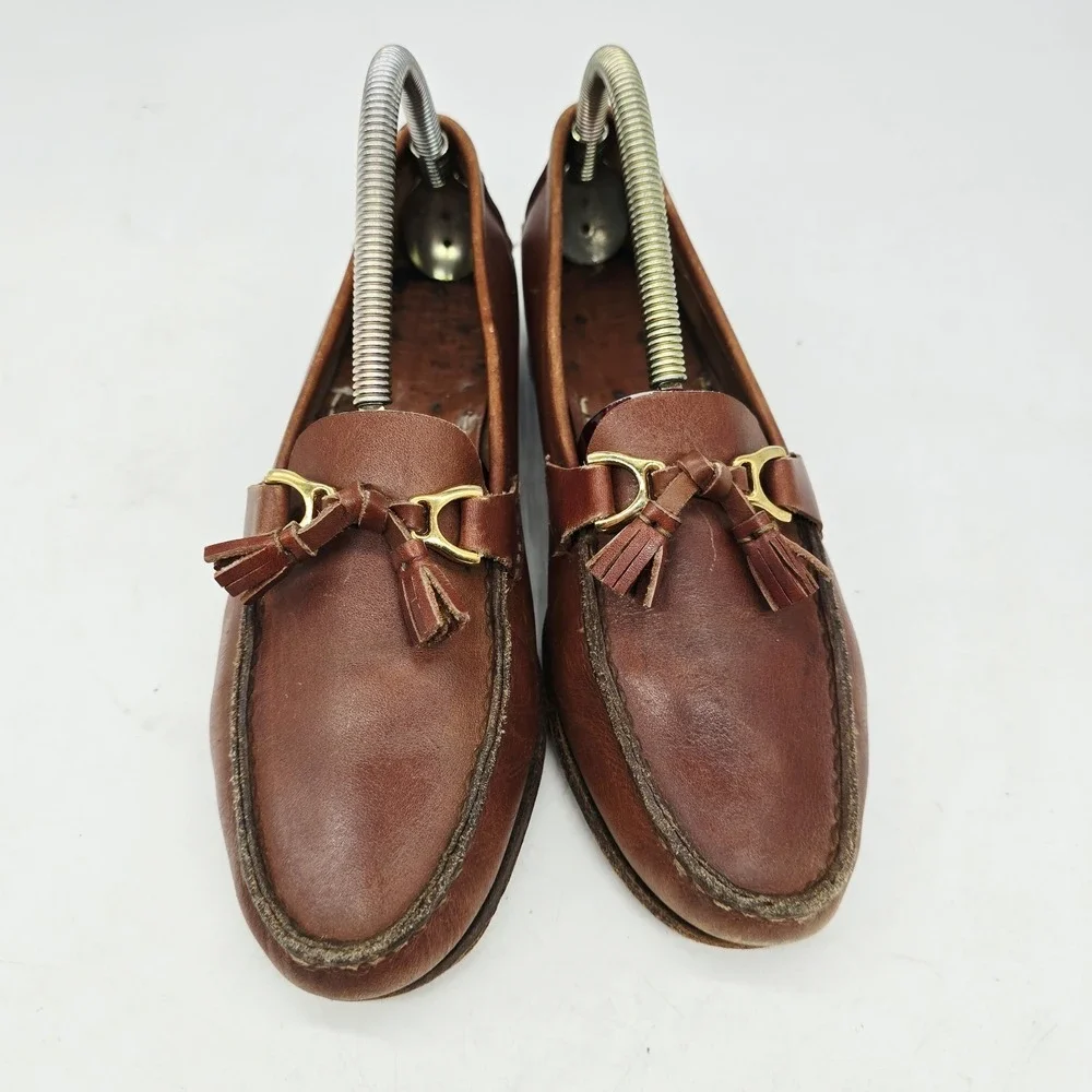 Guido Tassel Loafers Mens 7.5 Moccasin Simple Sole 4219 Brown Handmade $340‎
